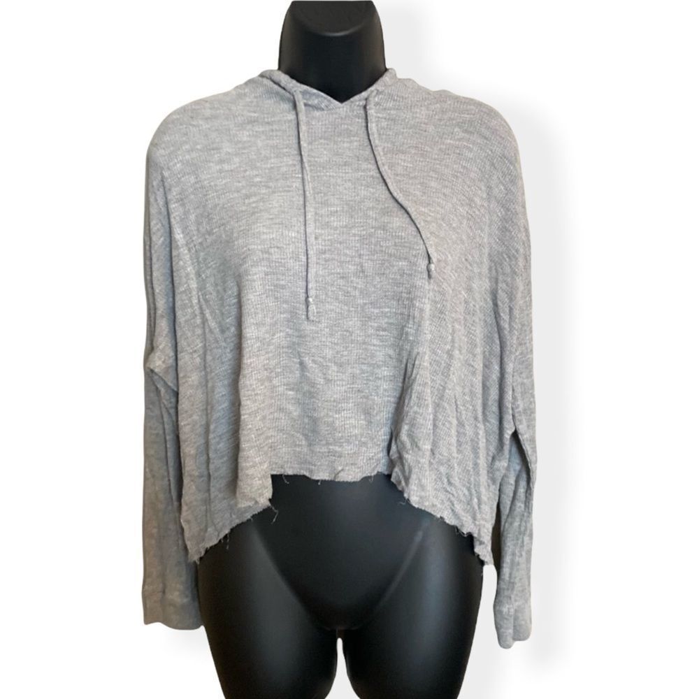 𝅺ROYALITY Gray Long Sleeve Hood Crop Top